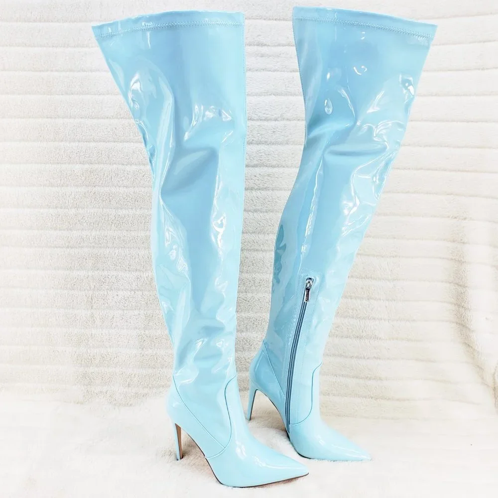 Cape Robbin Patent Over-the-Knee Boots in Light Blue